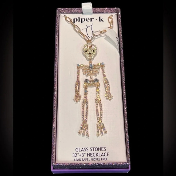PIPER K Halloween Articulated 32” Glass Stone Crystal Skeleton Necklace NEW NWT - Picture 4 of 8